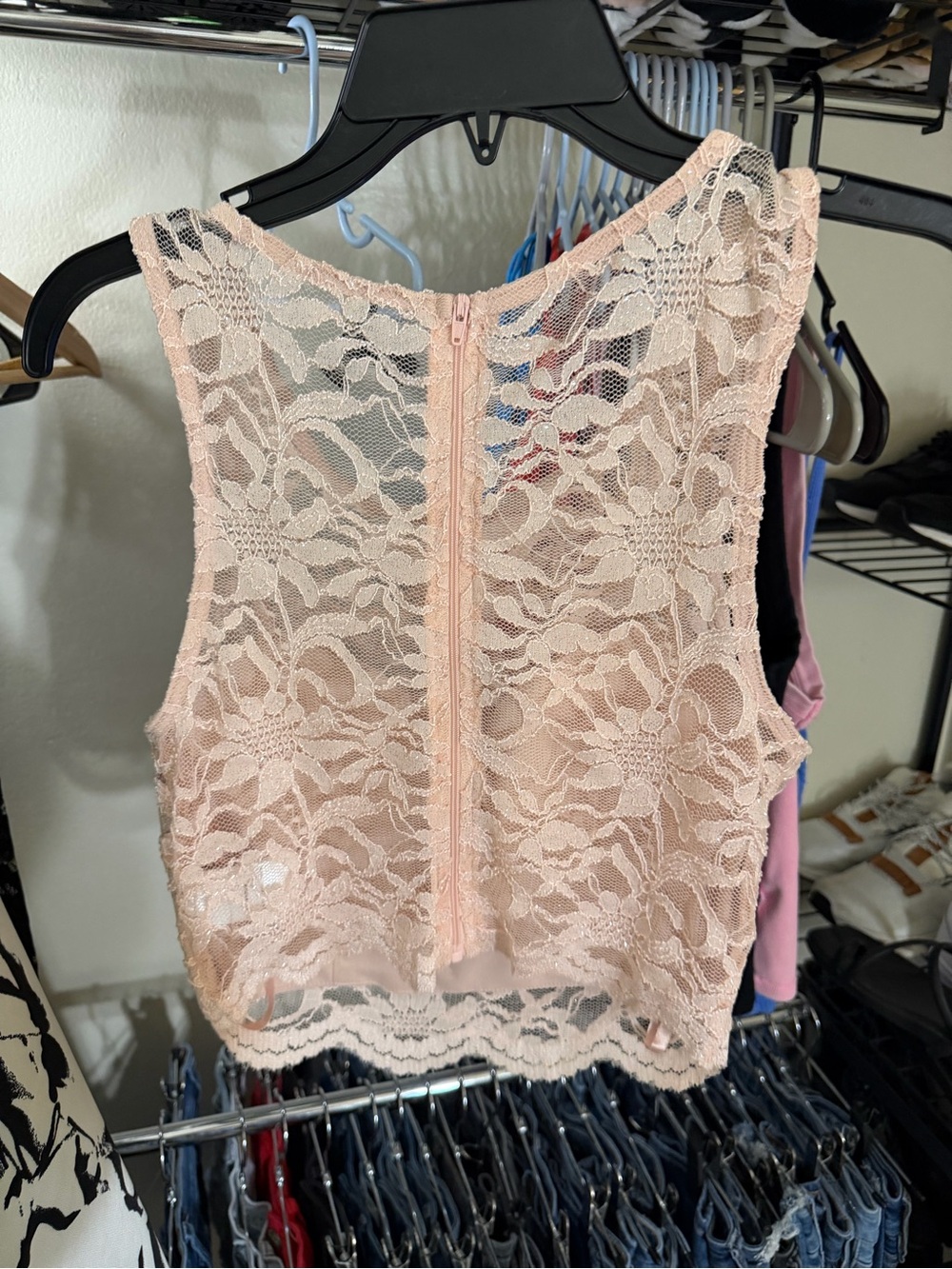 City Triangles Blush Lace Crop Shell